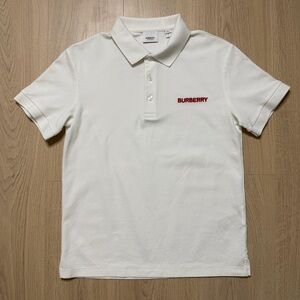 Burberry Hartford Embroidered Logo Short Sleeve Polo Shirt Mens Small White Red